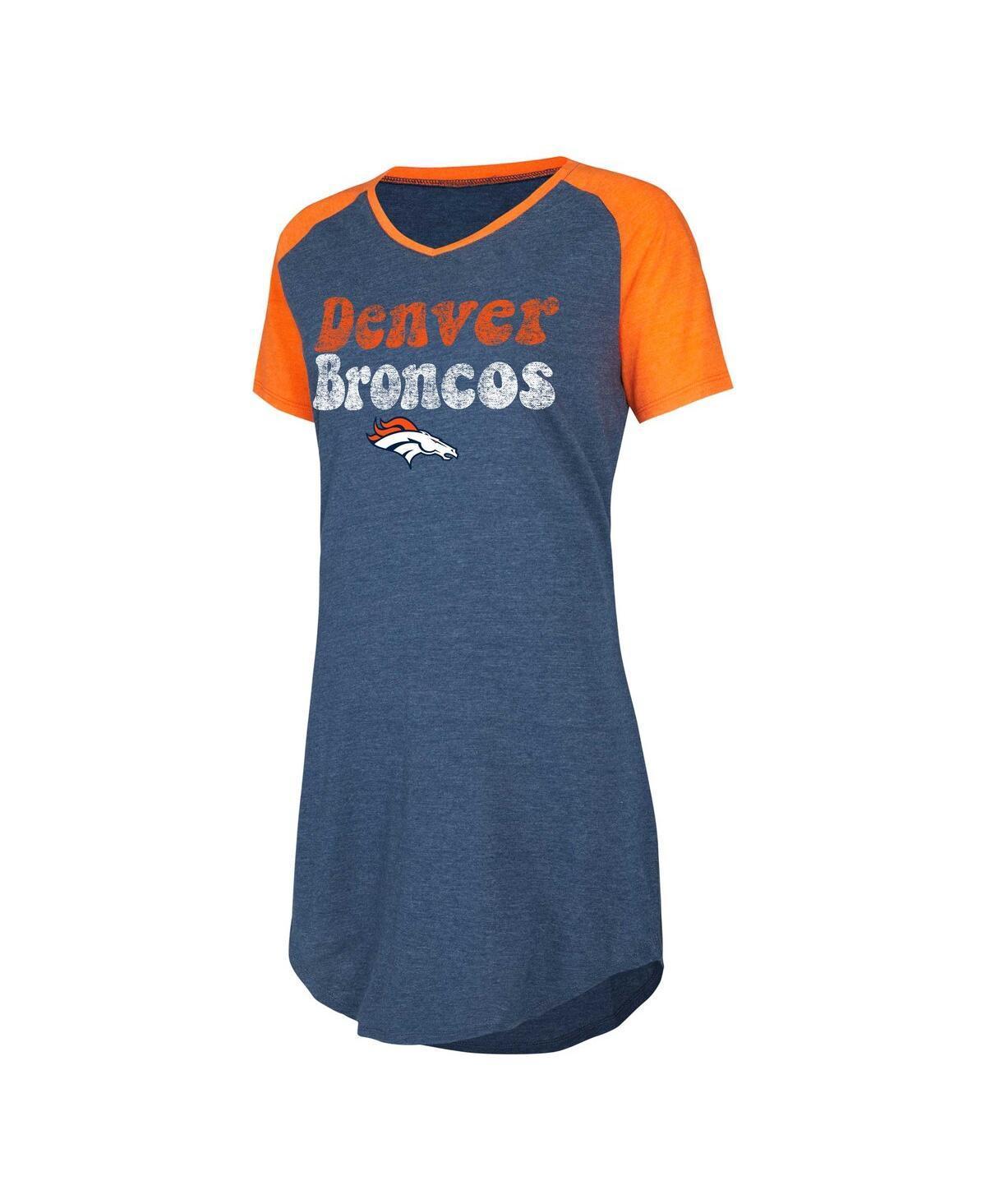 Womens Concepts Sport Navy Distressed Denver Broncos Raglan V-Neck Nightshirt - Navy Product Image