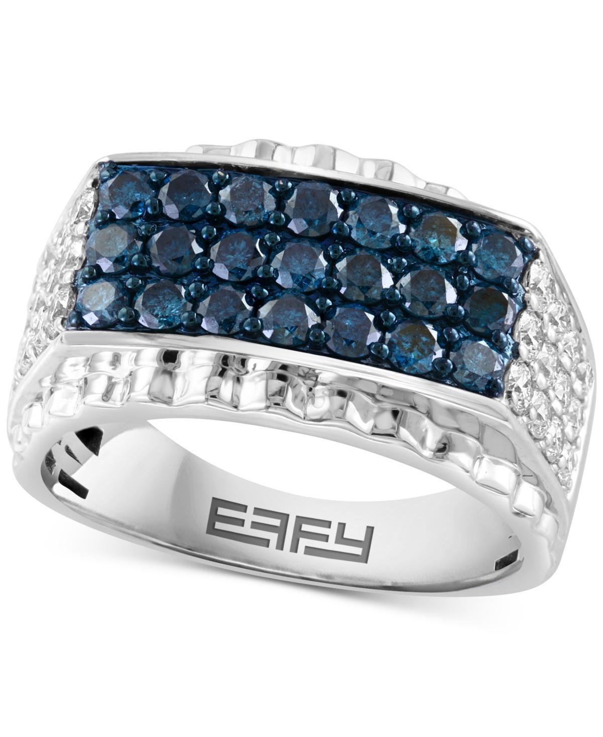 Effy Mens Black Diamond (1-1/4 ct. t.w.) & White Diamond (3/4 ct. t.w.) Cluster Ring in 10k White Gold (Also in Blue Diamond) Product Image