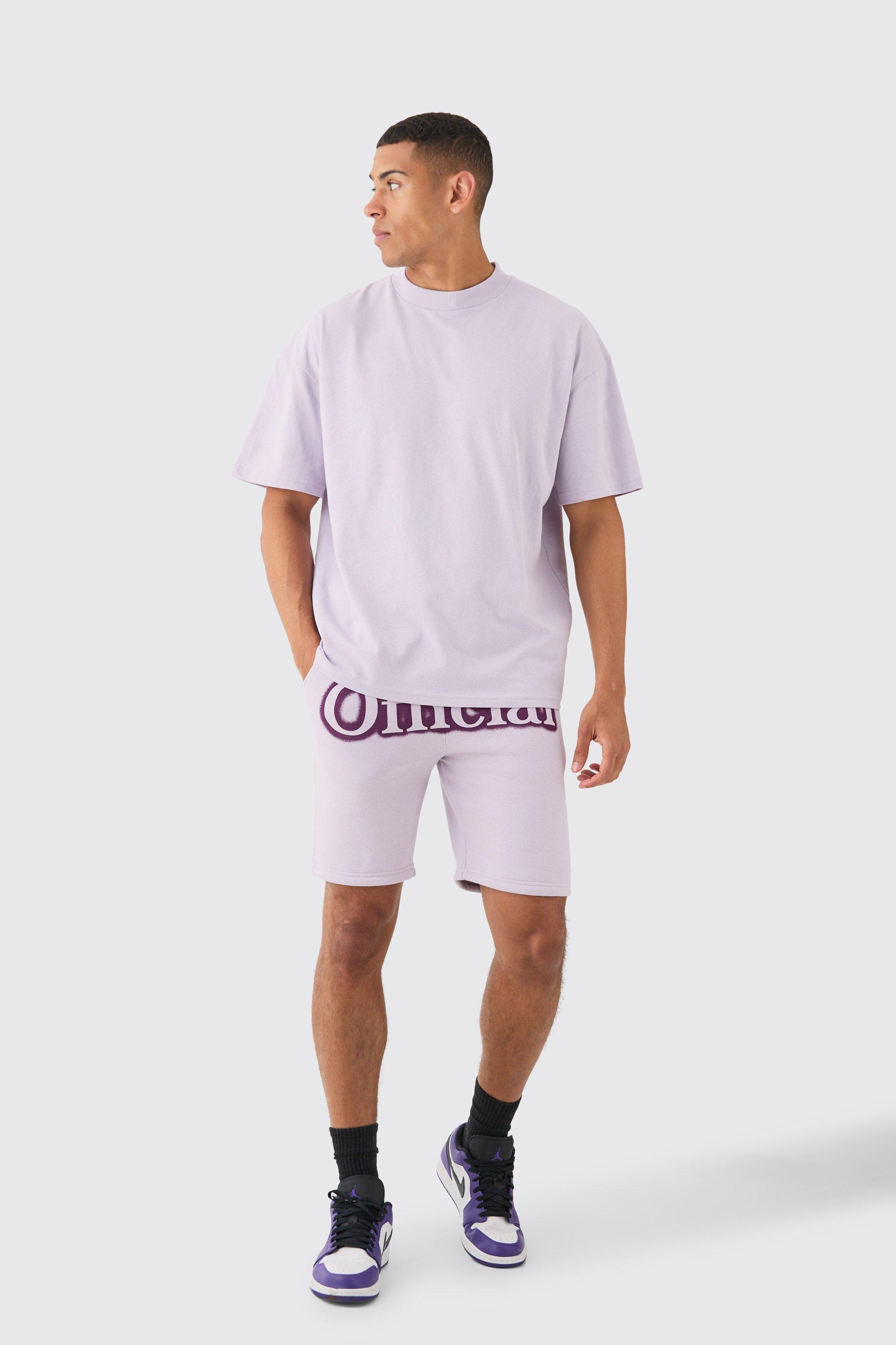 Oversized Extended Neck Official Spray Graffiti T-shirt And Shorts Set | boohooMAN USA Product Image