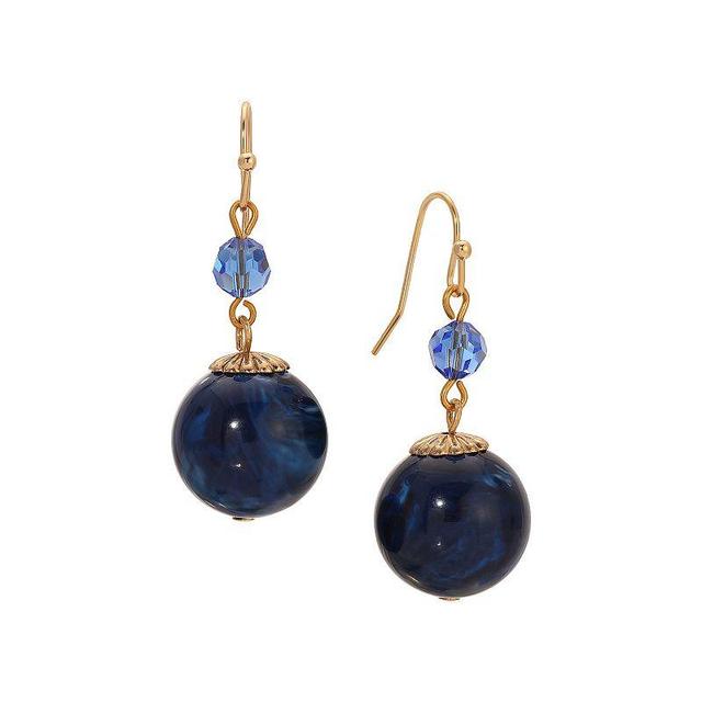 1928 Gold Tone Blue Bead Wire Earrings, Womens Product Image