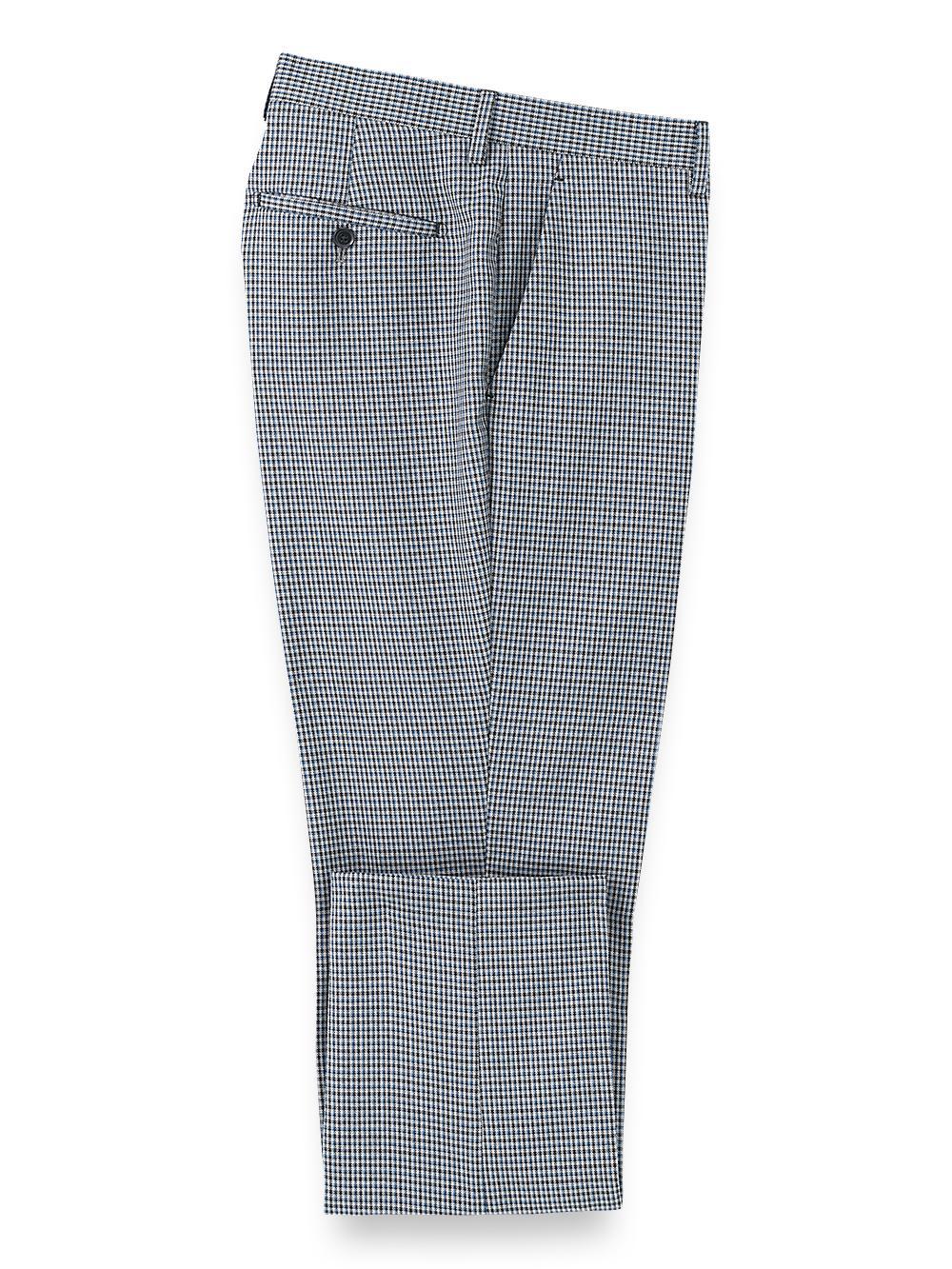 Microfiber Check Flat Front Pants - Blue Product Image