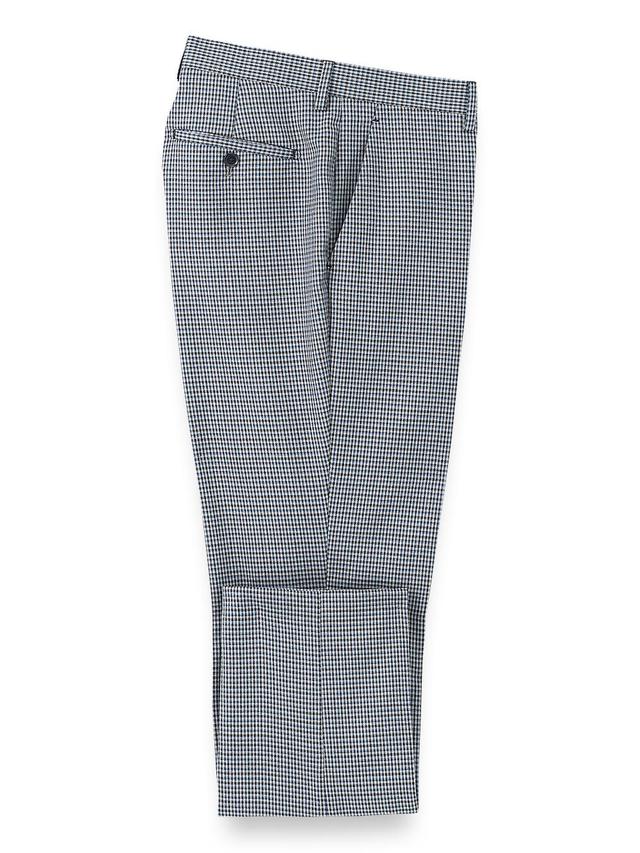 Microfiber Check Flat Front Pants - Blue Product Image