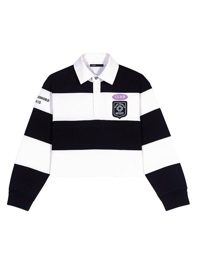 Womens Striped and Embroidered Polo Shirt Product Image