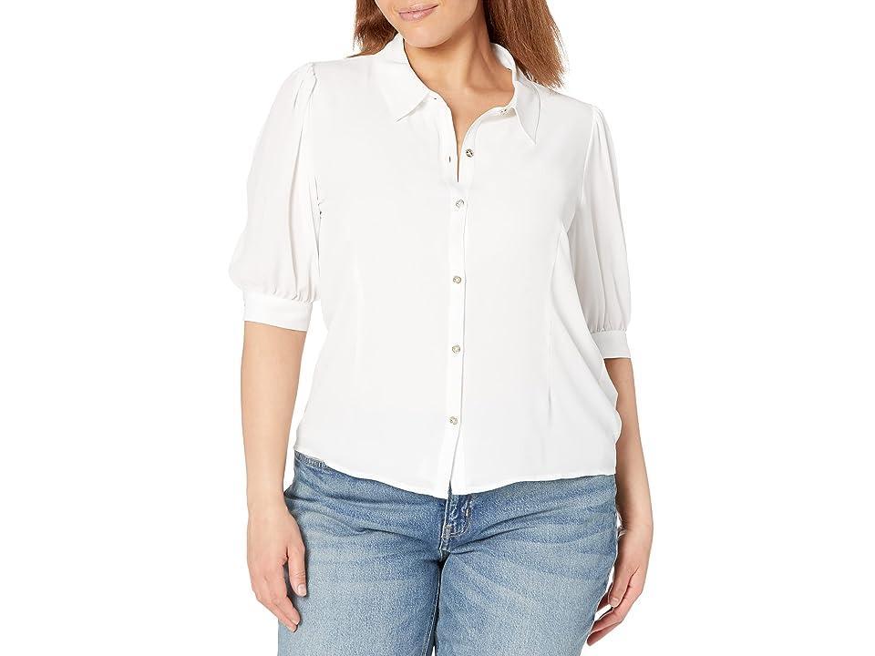 Tommy Hilfiger Short Sleeve Tile Button-Down Top (Ivory) Women's Clothing Product Image