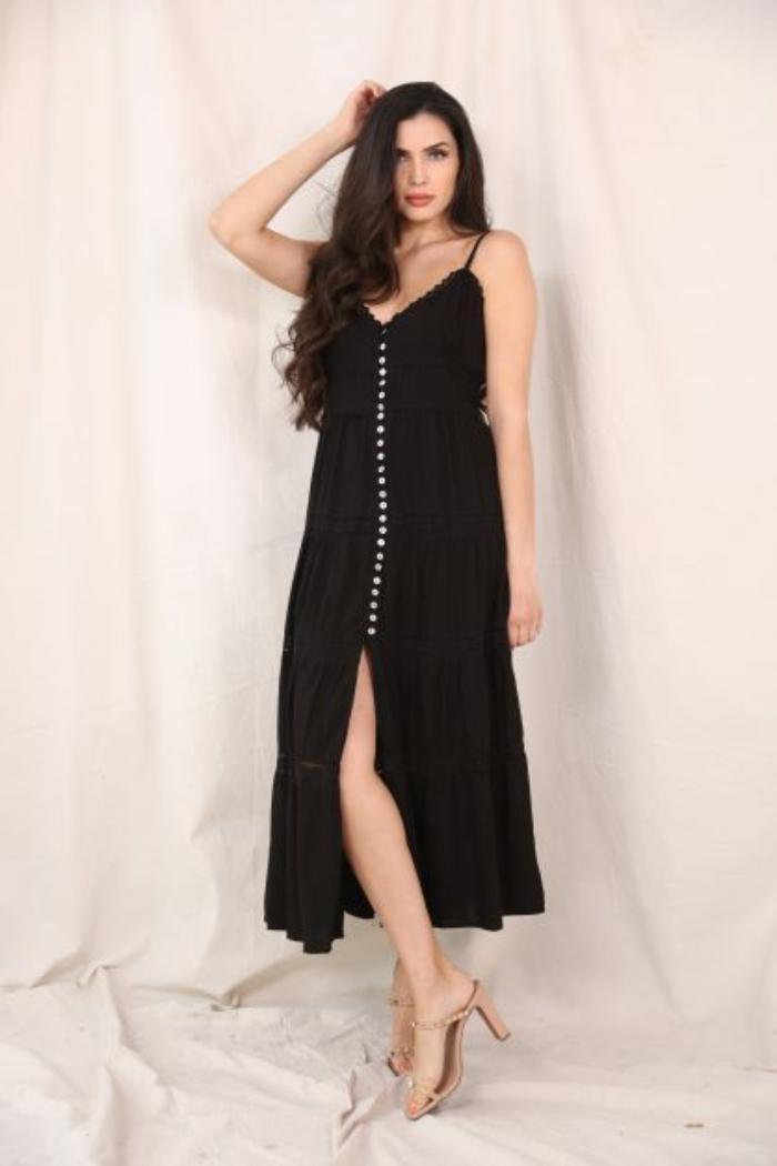 Button Front Maxi Dress in Black product image