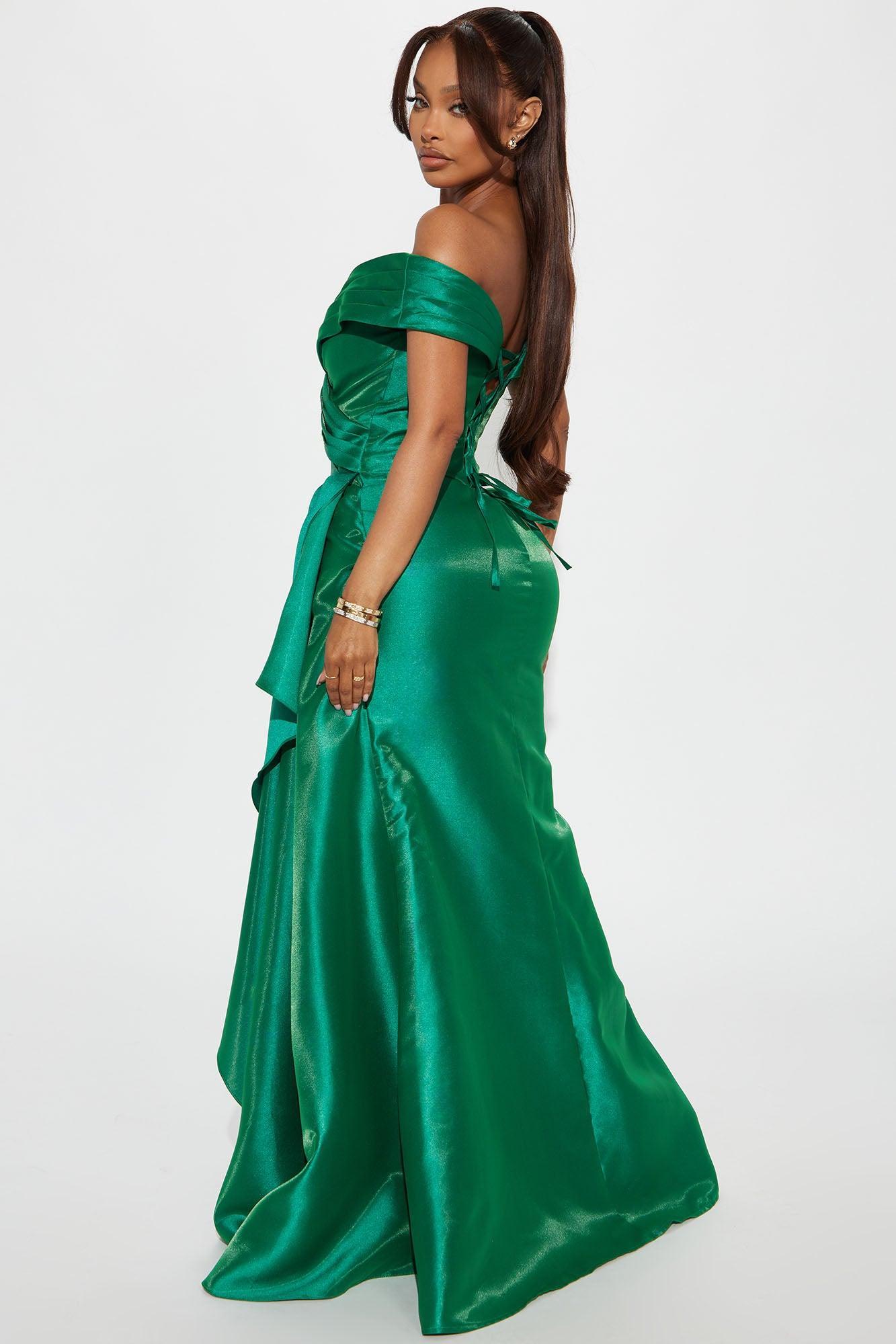 Leah Off Shoulder Gown - Green Product Image