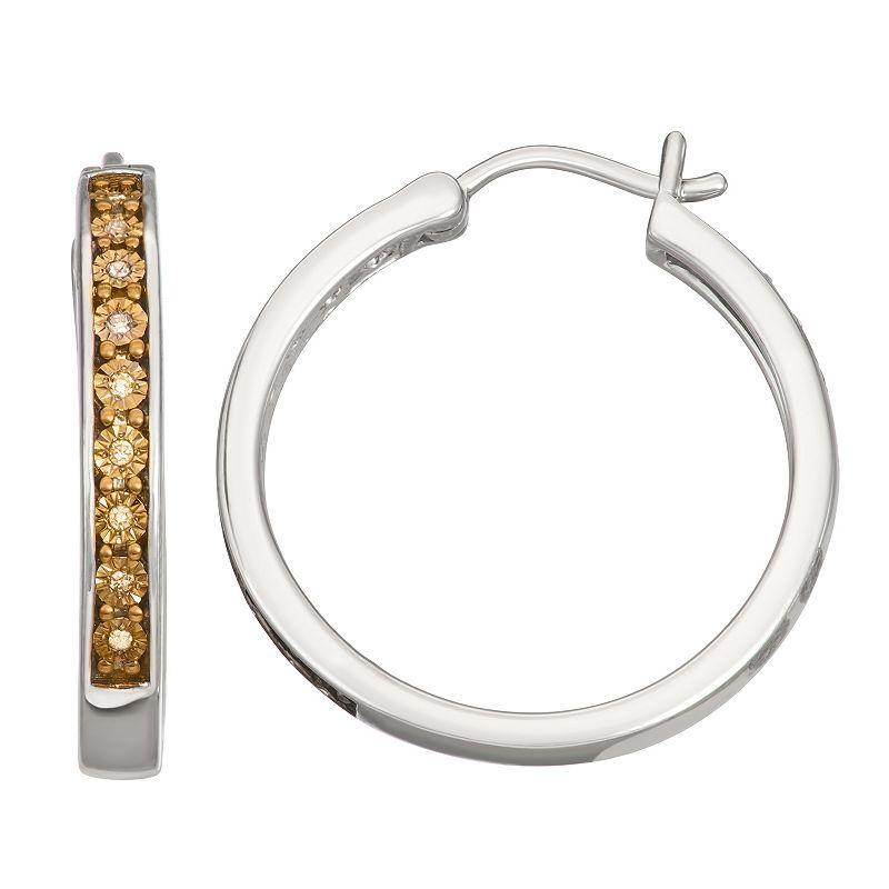 HDI Sterling Silver 1/10 Carat T.W. Brown Diamond Hoop Earrings, Womens, White Product Image