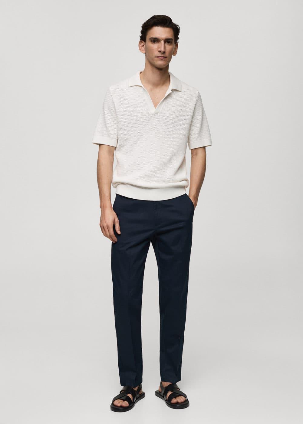 Mango Mens Regular Fit Structure Cotton Trousers Product Image