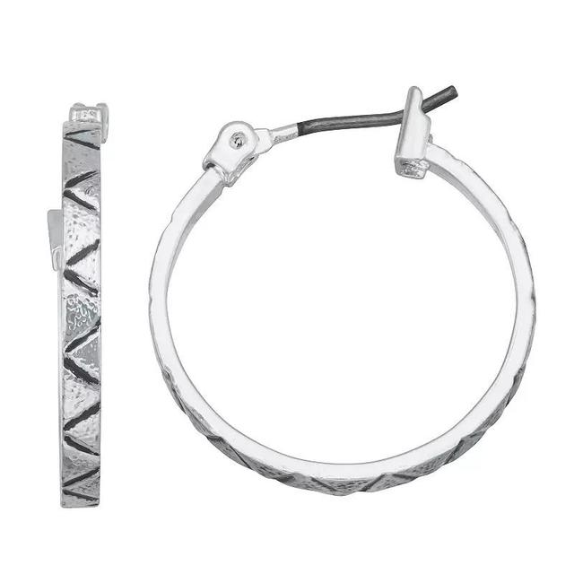 Napier Silver Tone Etched Hoop Earrings, Womens Product Image