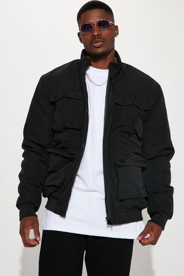 Pockets On Pockets Utility Bomber Jacket - Black Product Image