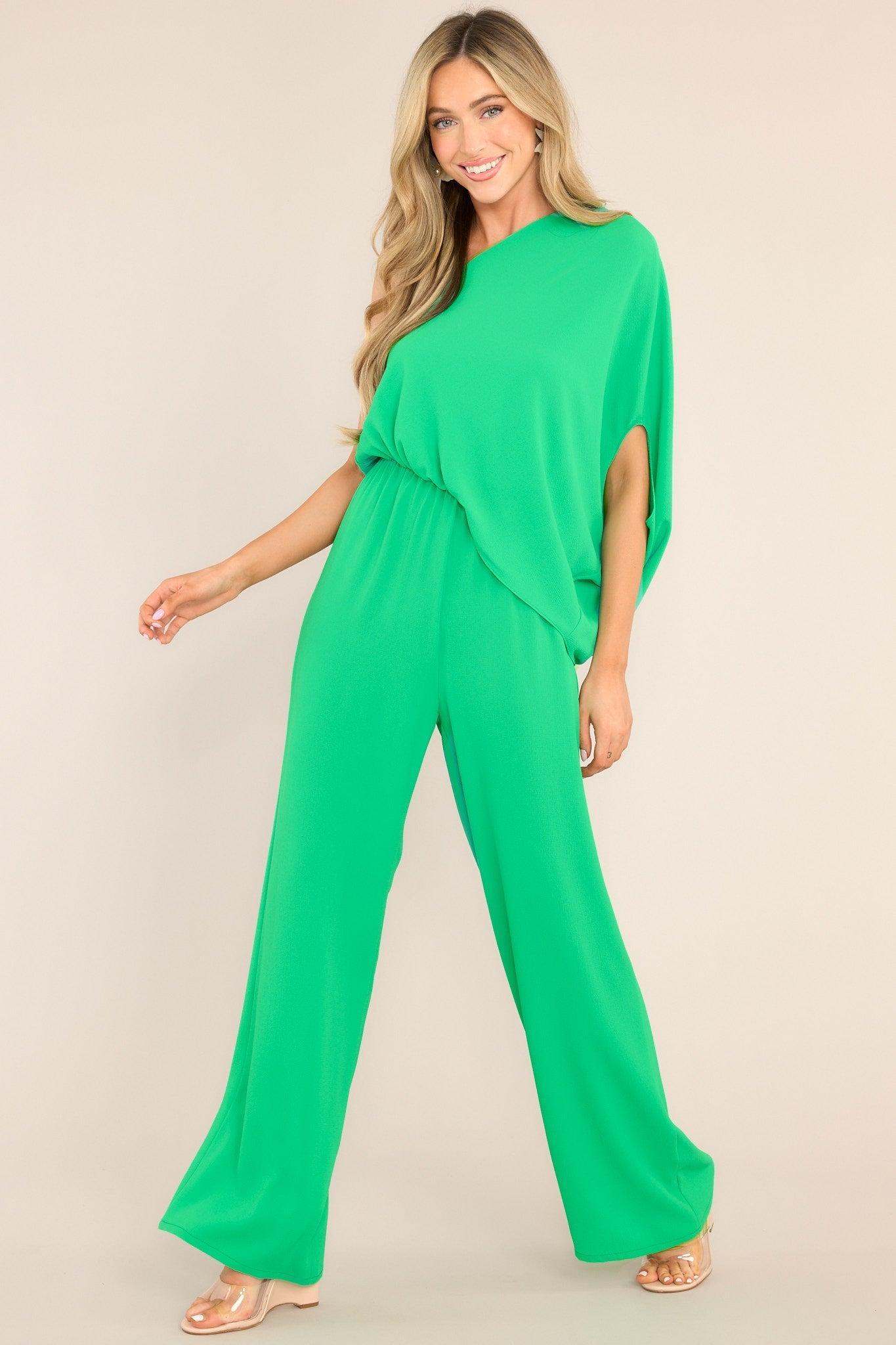 Dreaming Of New Green One Shoulder Jumpsuit Product Image