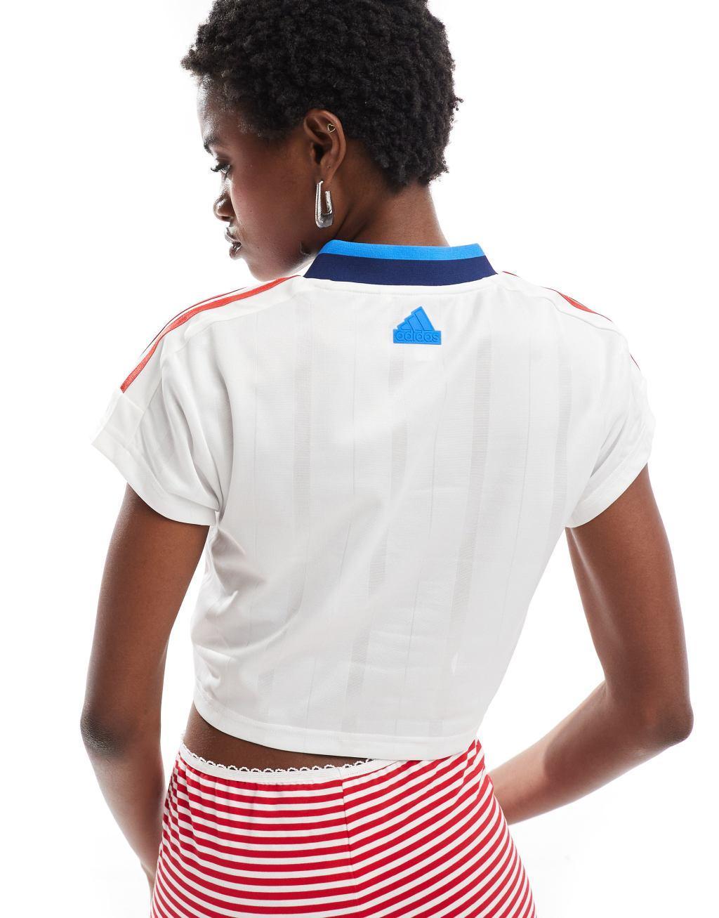 adidas Soccer Tiro crop T-shirt in white with red stripes Product Image