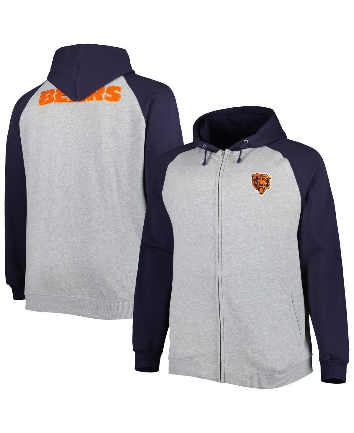 Mens Heather Gray Chicago Bears Big & Tall Fleece Raglan Full-Zip Hoodie Jacket Product Image