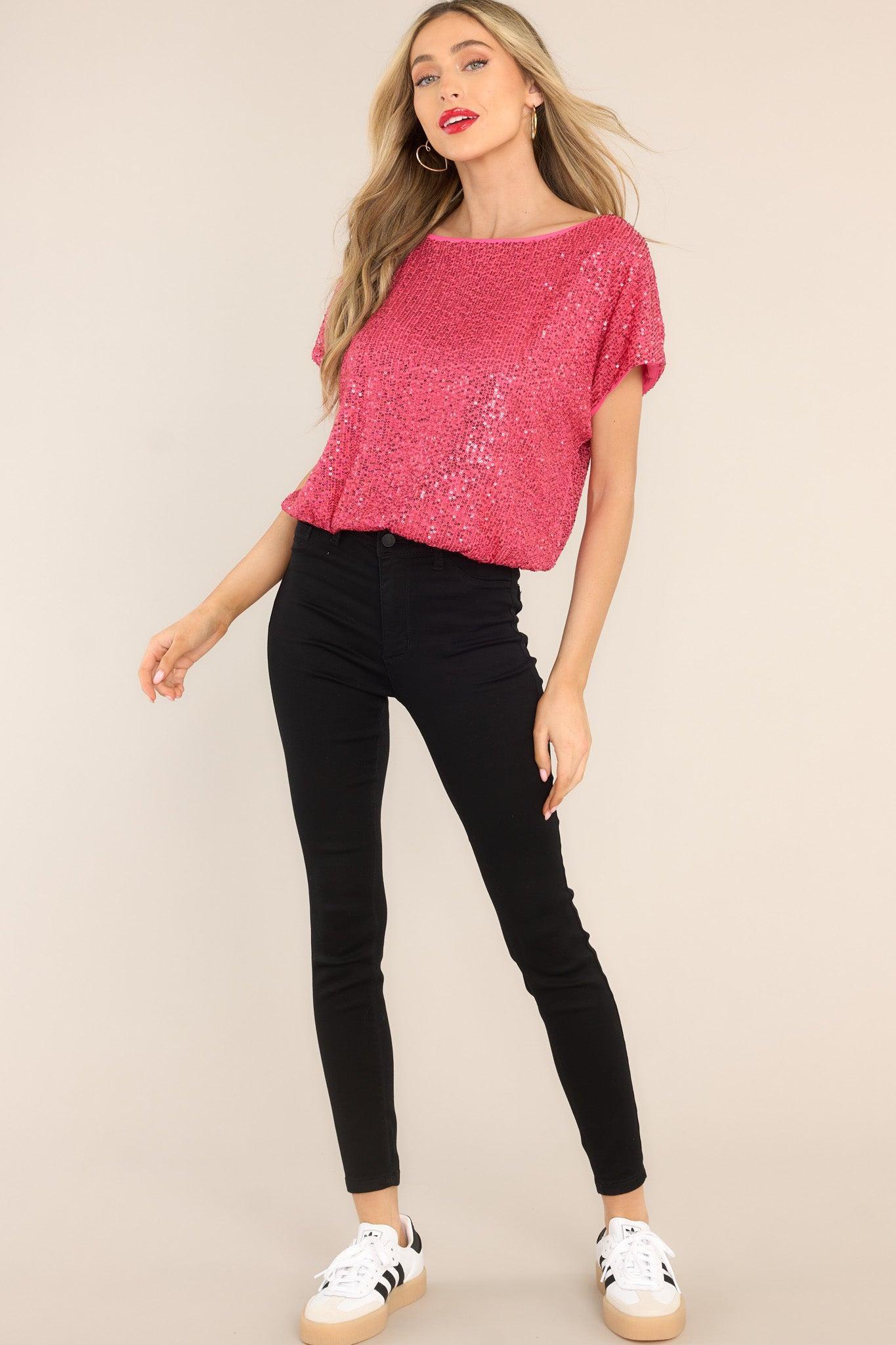 I'm Tempted Hot Pink Sequin Top Product Image