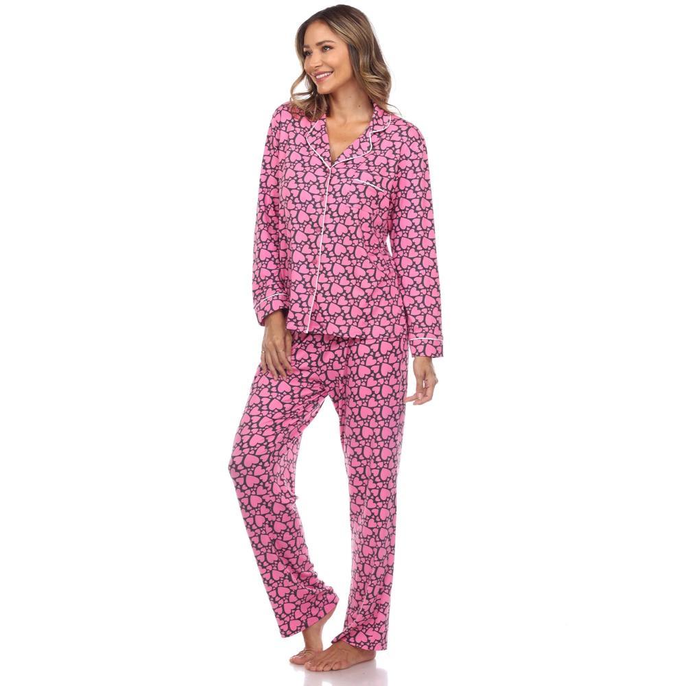 Women's Long Sleeve Heart Print Pajama Set Pink Large - White Mark Product Image