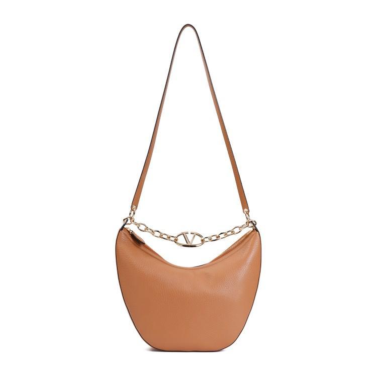 V Logo Moon Medium Hobo Bag In Brown Product Image