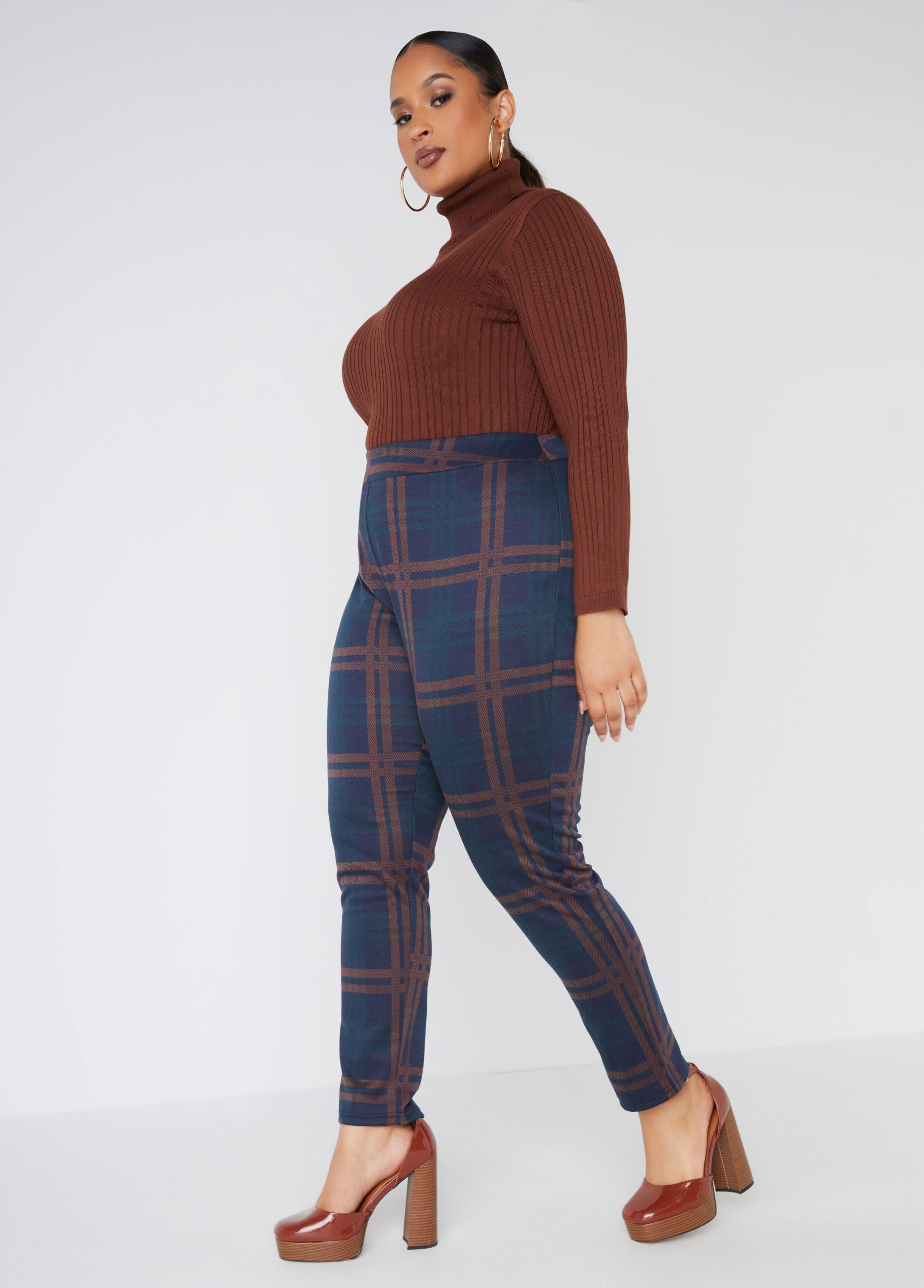 High Rise Plaid Leggings Product Image