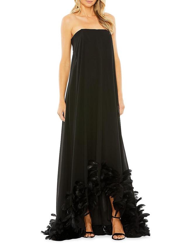 Womens Feathered Chiffon Strapless Gown Product Image