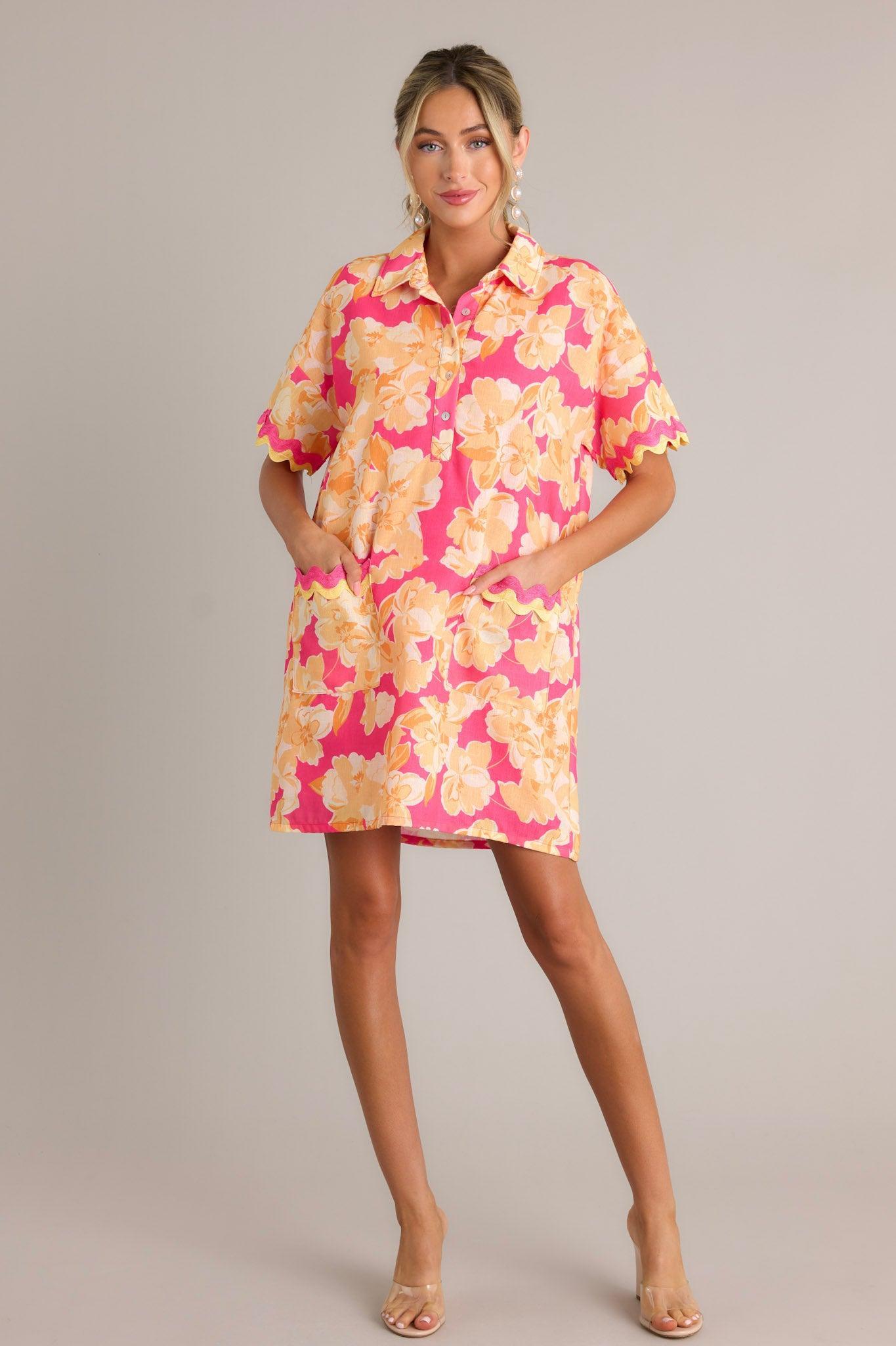 Seaside Serenity Pink Multi Floral Mini Shirt Dress Product Image