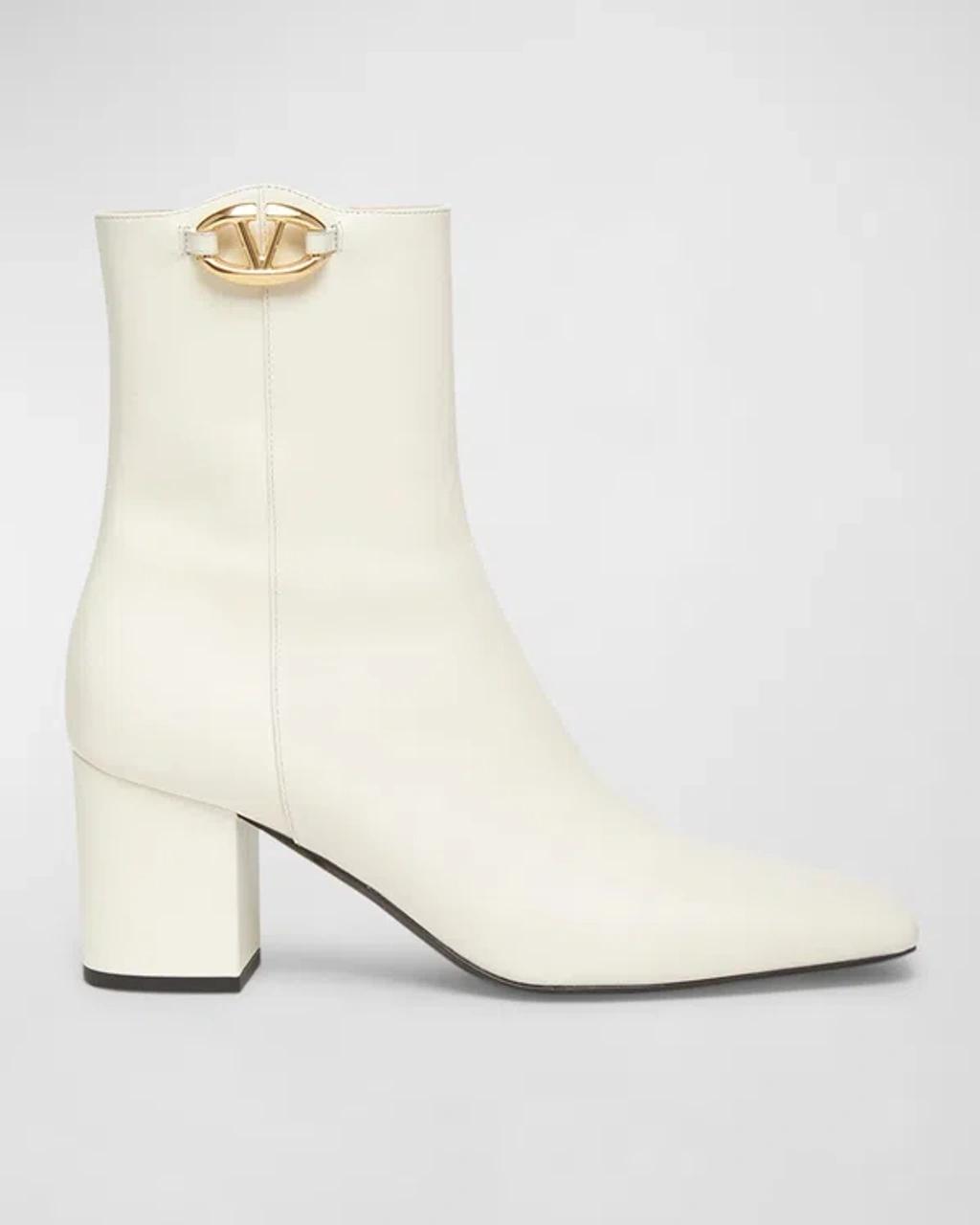 Vlogo Leather Block-heel Booties In 098 Ivory product image