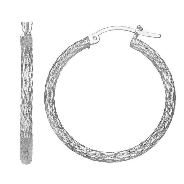 PRIMROSE Sterling Silver Textured Hoop Earrings, Womens Product Image