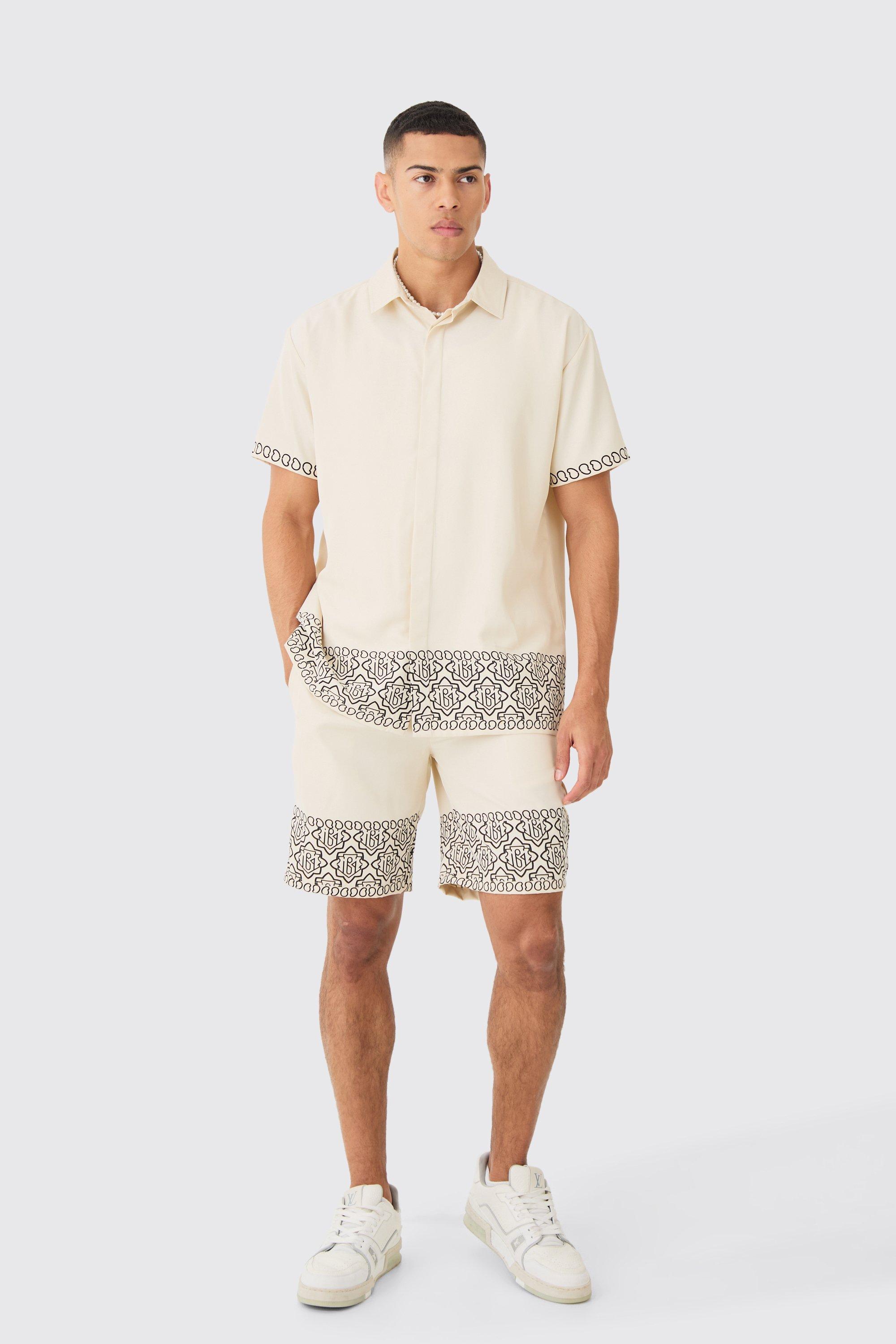 Oversized Soft Twill Printed Hem Shirt And Short | boohooMAN USA Product Image