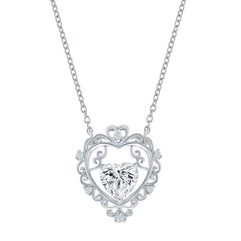 Argento Bella Sterling Silver Cubic Zirconia Heart Necklace, Womens Product Image