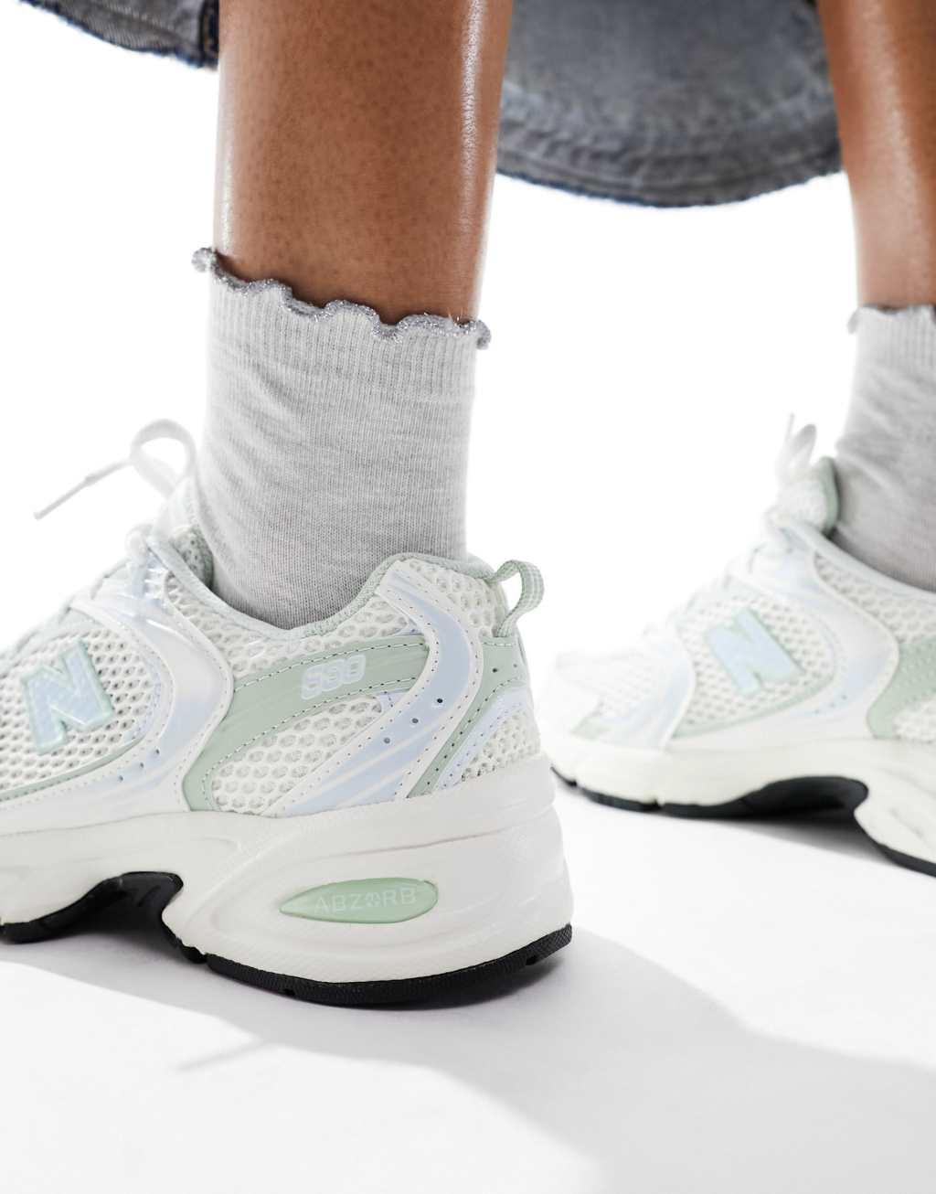 New Balance 530 sneakers in white with sage and light blue detail Product Image