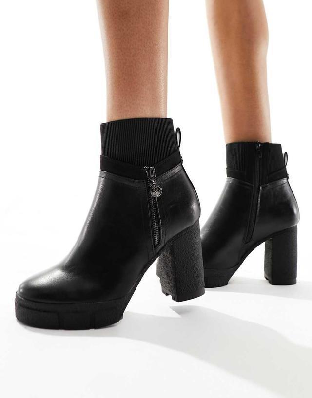 River Island heeled boot with side zip in black Product Image