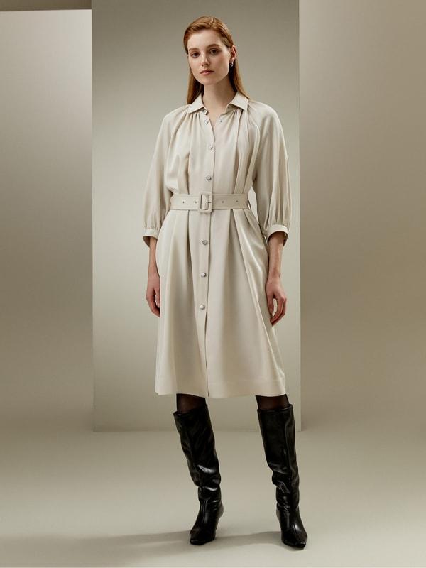 Belted Silk-Wool Windbreaker Dress Product Image