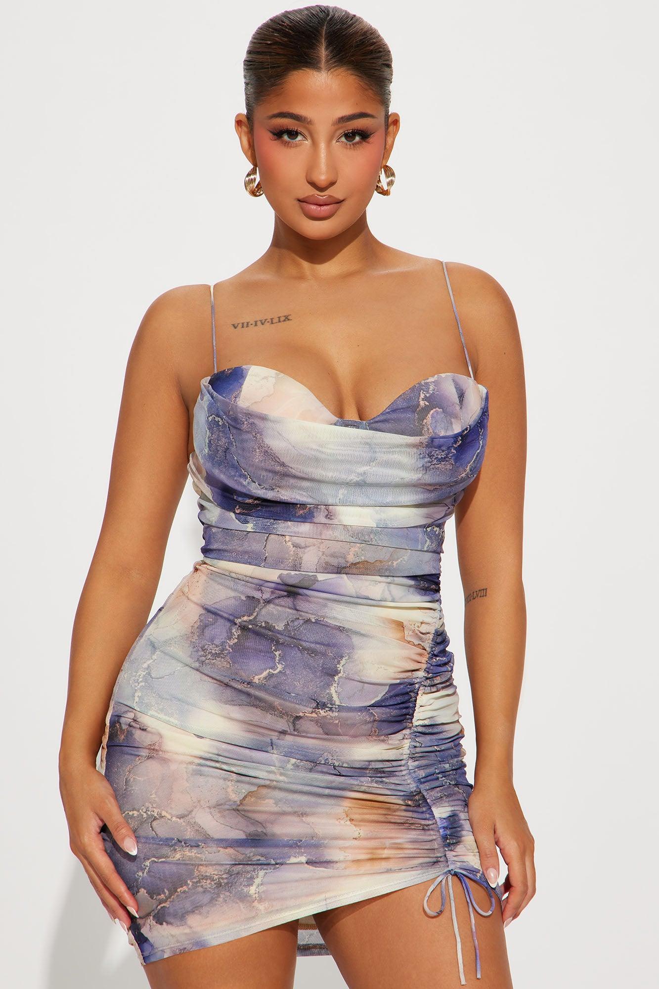 Makenna Mesh Mini Dress - Purple/combo Product Image