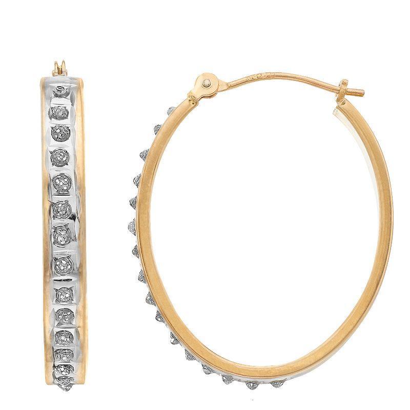 Diamond Fascination 14k Gold Diamond Accent Oval Hoop Earrings, Womens, Yellow Product Image