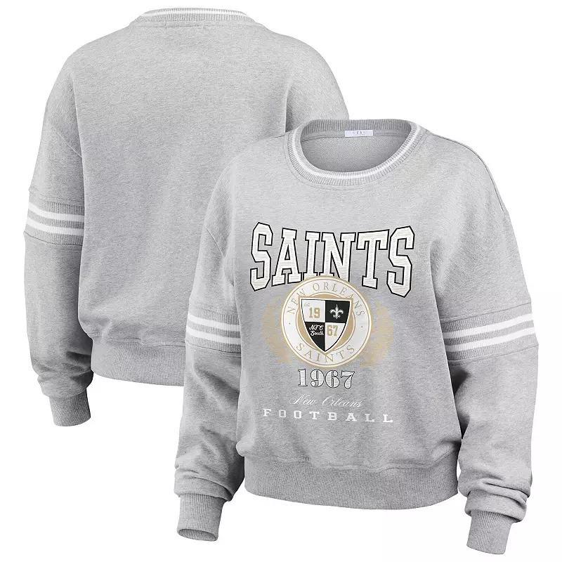 Womens WEAR by Erin Andrews Heather Gray New Orleans Saints Cropped Pullover Sweatshirt product image