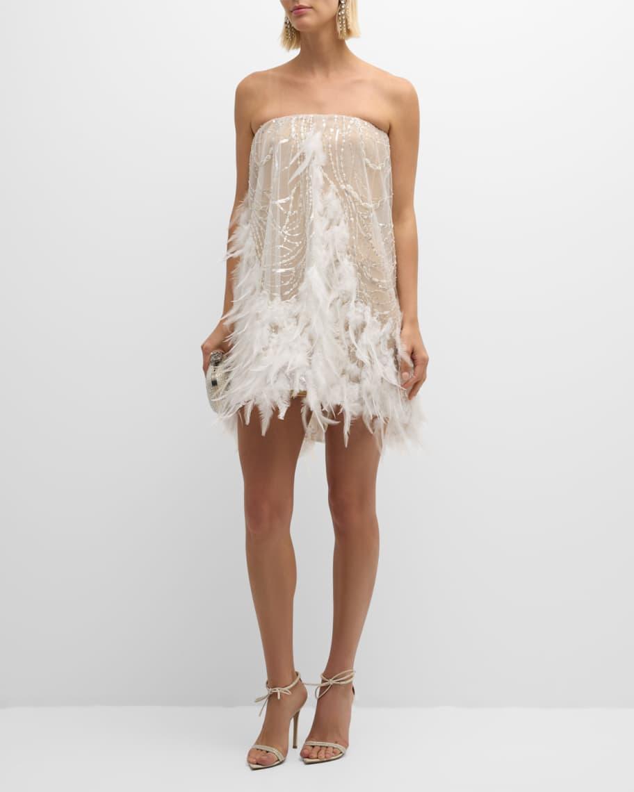 Stevie Strapless Feather-Trim Mini Dress Product Image