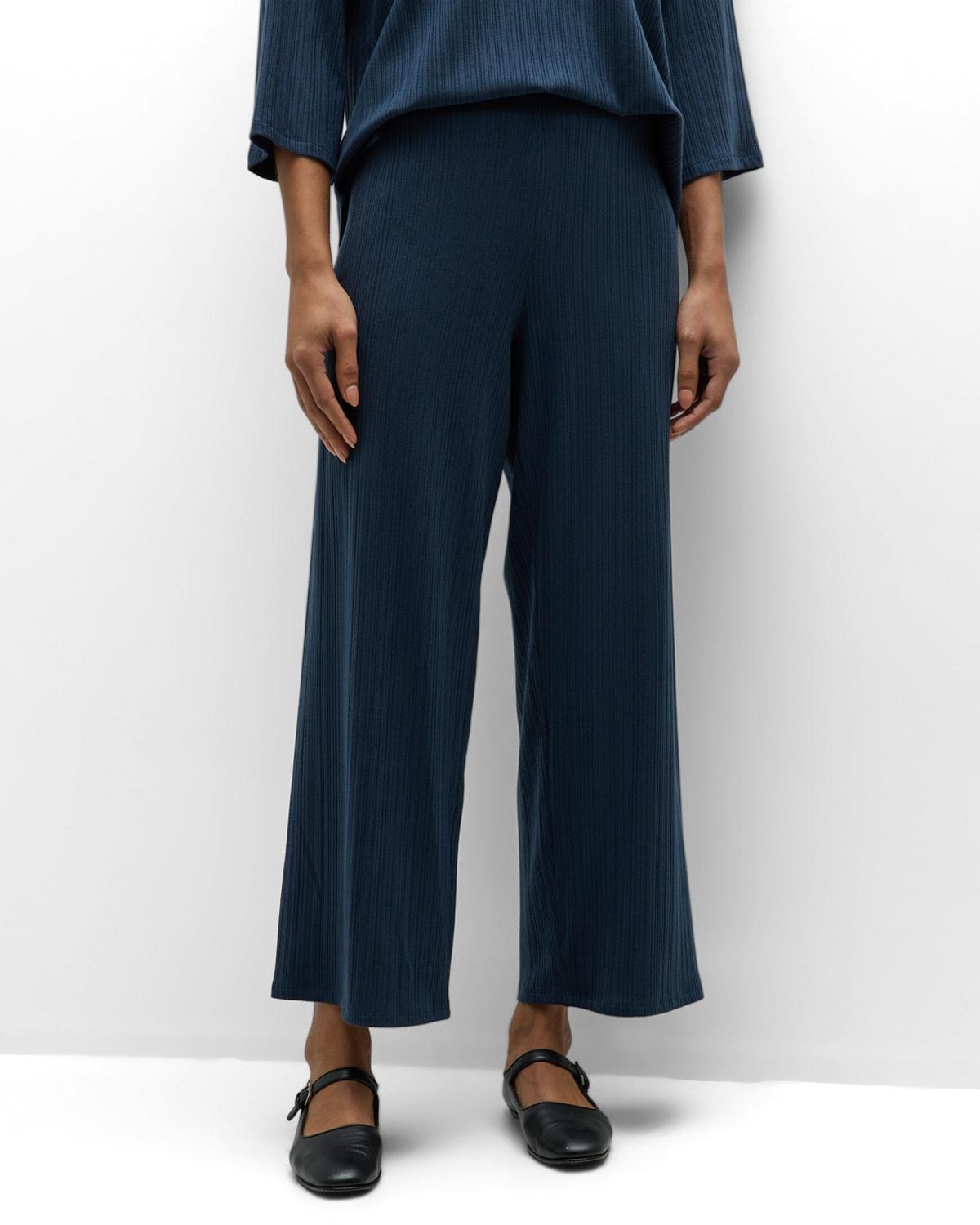 Cropped Wide-Leg Ribbed Knit Pants Product Image