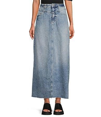 Free People Come As You Are Fray Hem Denim Maxi Skirt Product Image