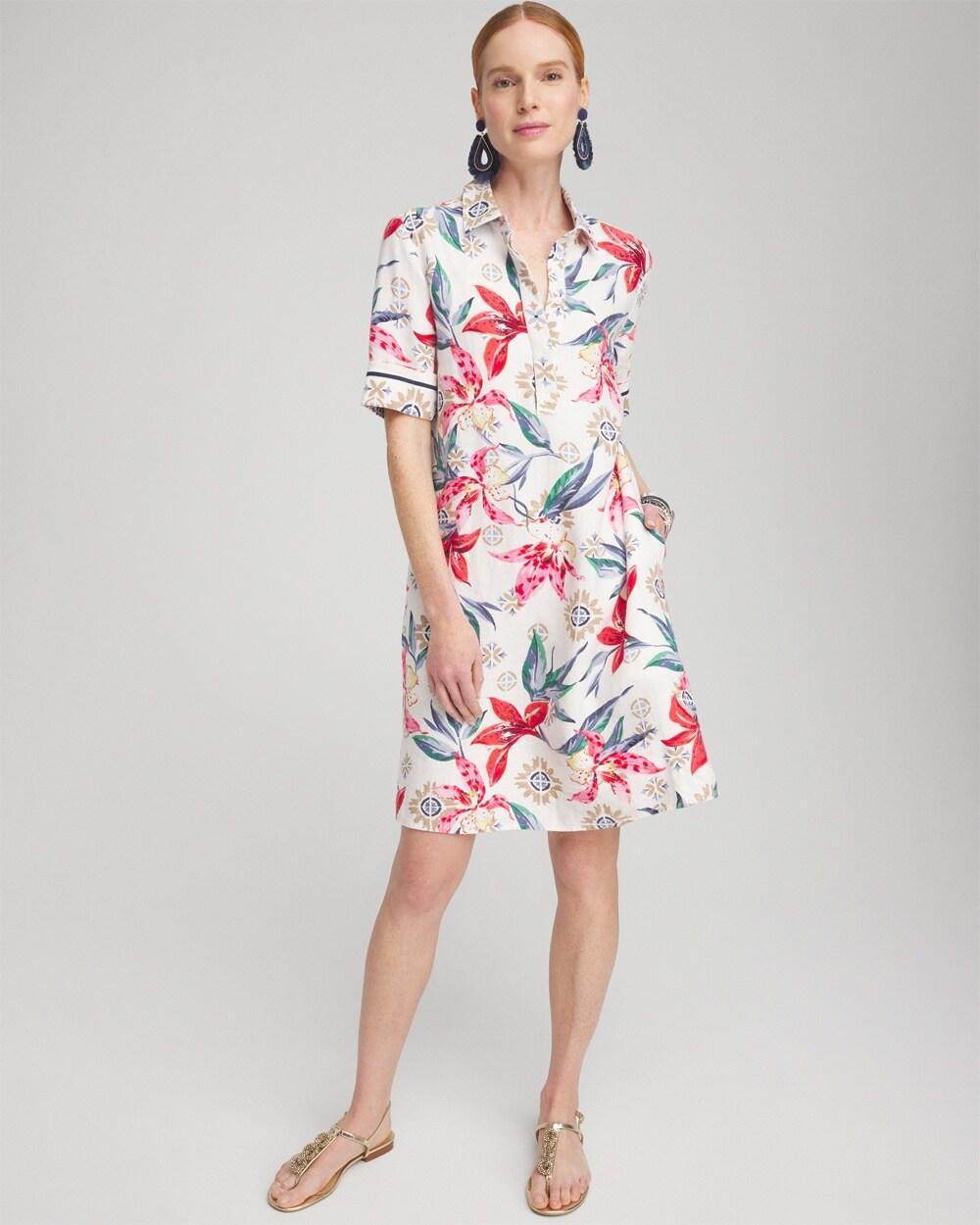 Linen Floral Popover Shirt Dress Product Image