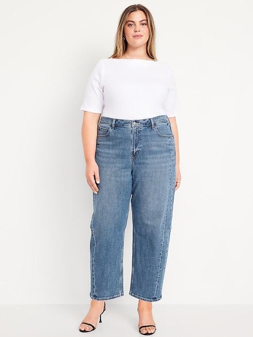 High-Waisted Barrel Ankle Jeans Product Image