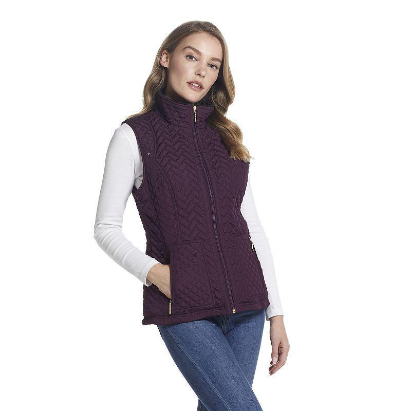 Womens Weathercast Faux-Fur Trim Quilted Vest Crushed Pink Product Image