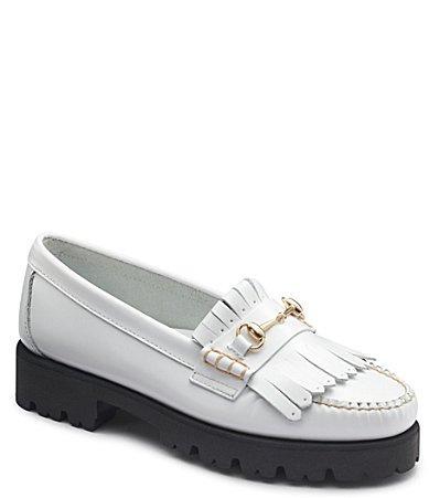 G.H. Bass Womens Lianna Kiltie Lug Sole Leather Bit Buckle Fringe Platform Loafers Product Image