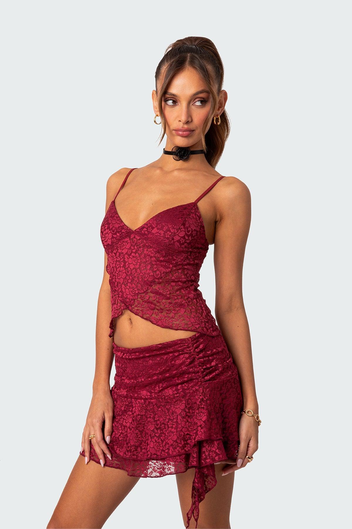 Ruby Ruffle Lace Mini Skirt Product Image