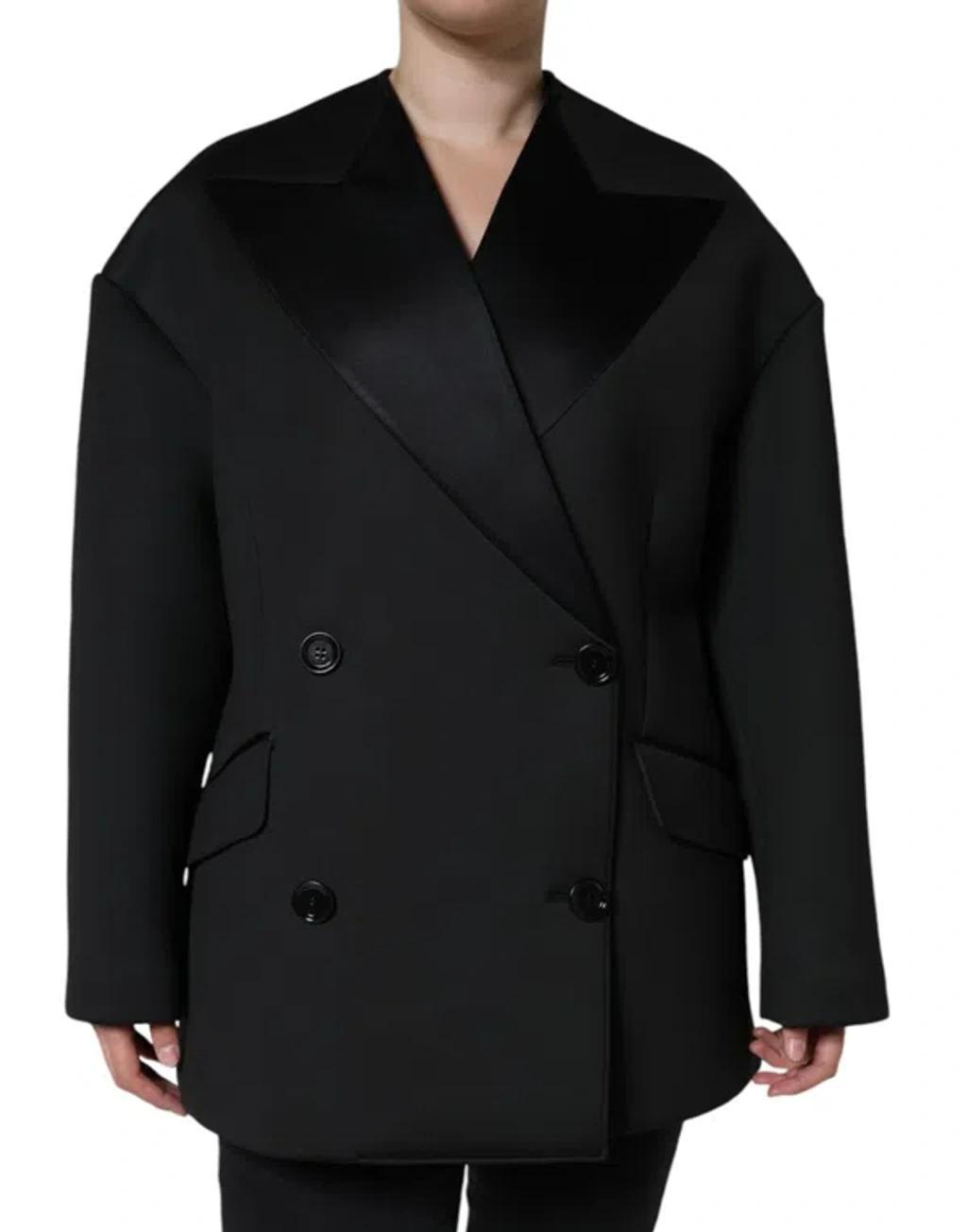 DOLCE & GABBANA Black Polyester Double Breasted Coat Jacket Product Image