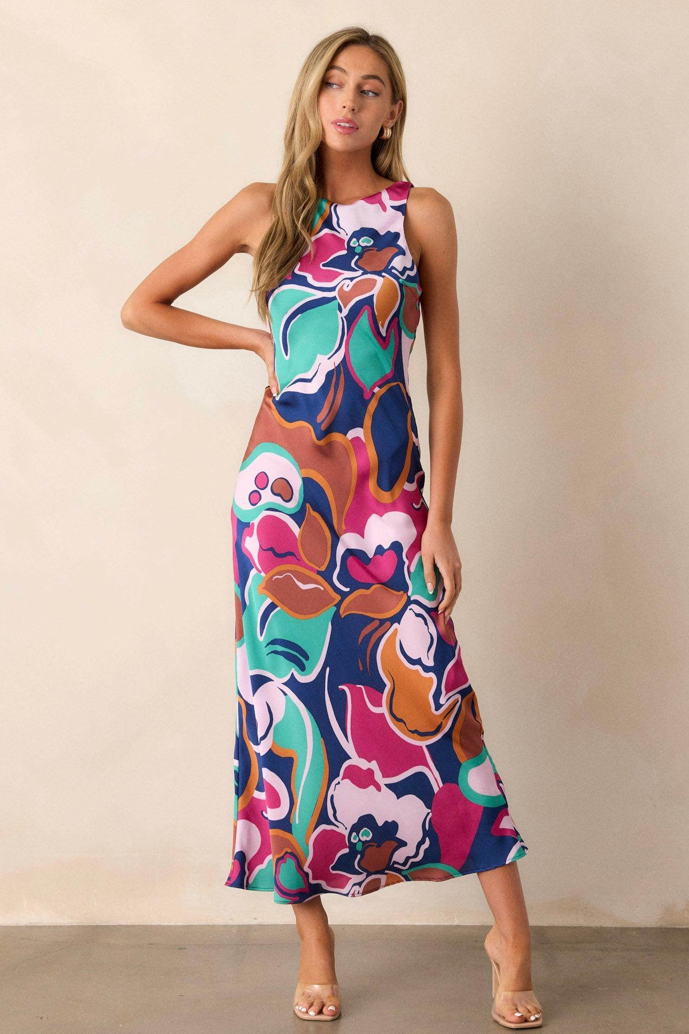 MINKPINK Lottie Abstract Floral Bias Midi Dress Product Image