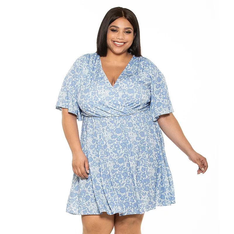 Plus Size ALEXIA ADMOR Oakless Flutter-Sleeve Fit & Flare Dress, Womens Product Image