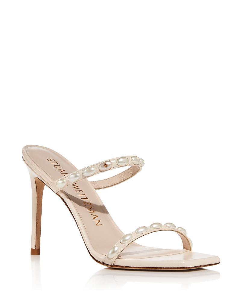 Stuart Weitzman Womens Aleena Pearlita 100 Square Toe Embellished High Heel Sandals Product Image