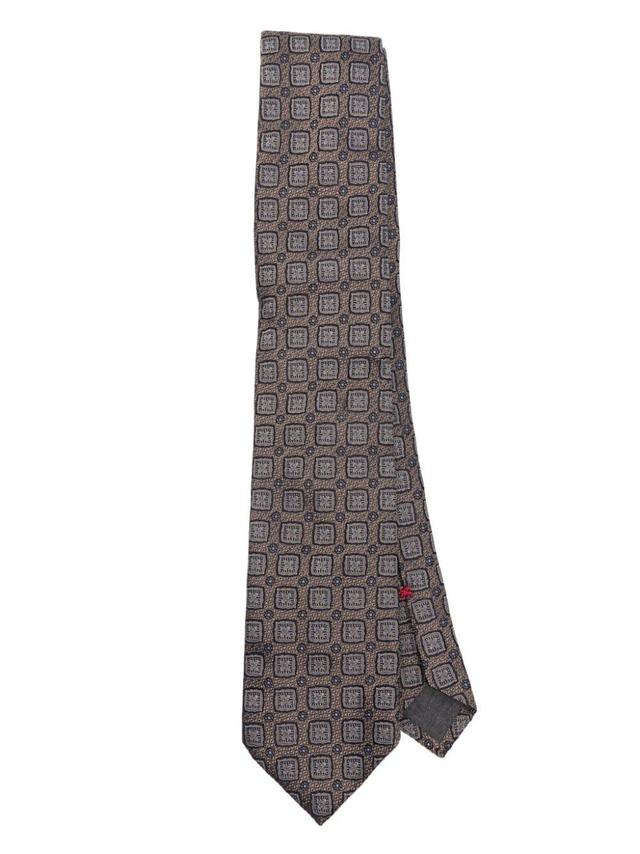 Patterned-jacquard Silk Tie In Brown Product Image