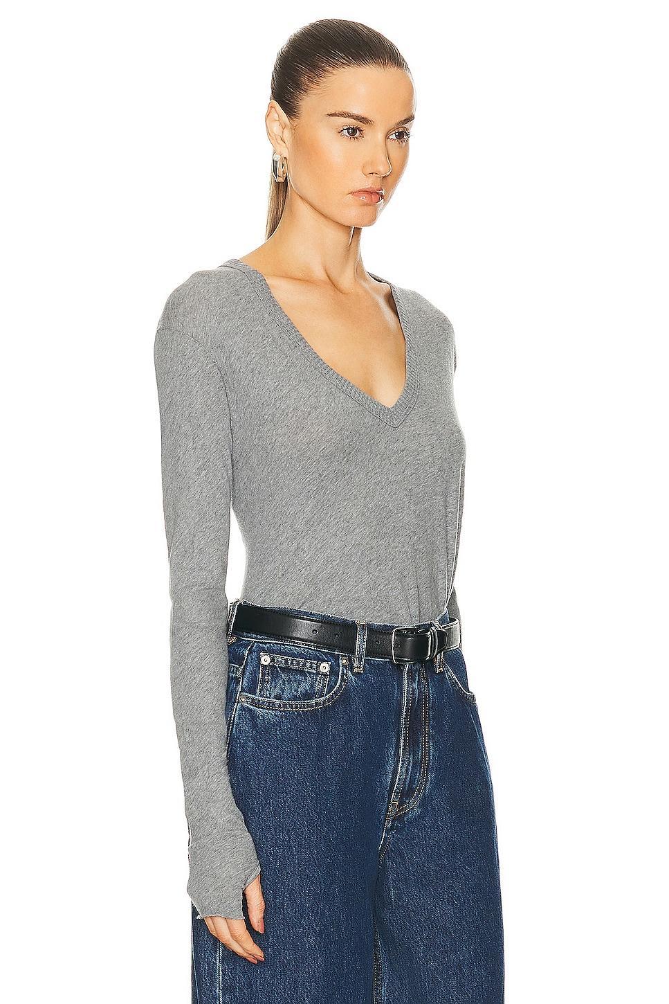 Enza Costa Cashmere Loose Long Sleeve V Top Grey. (also in S). Product Image