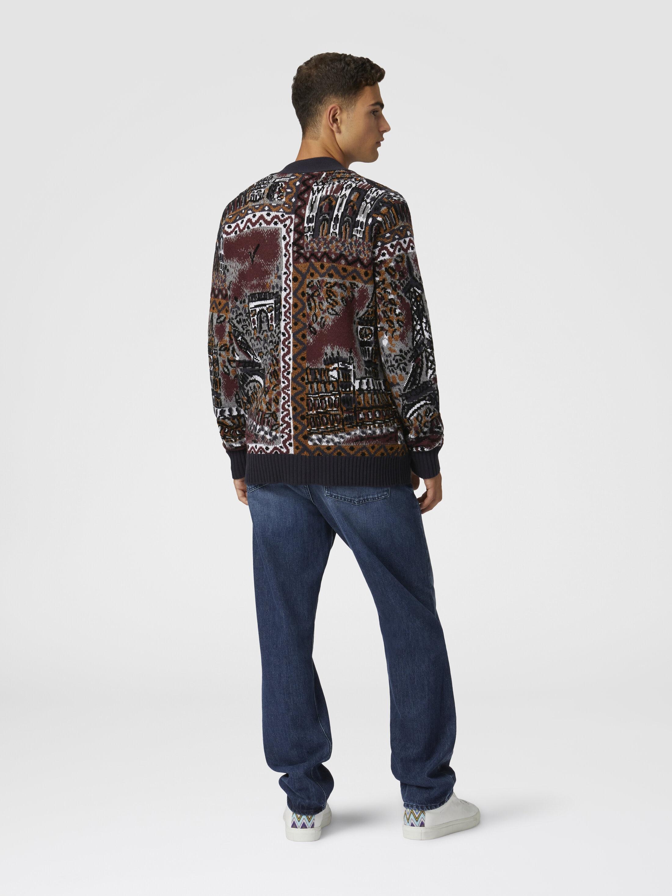 Jacquard wool-blend cardigan with postcard motif Product Image