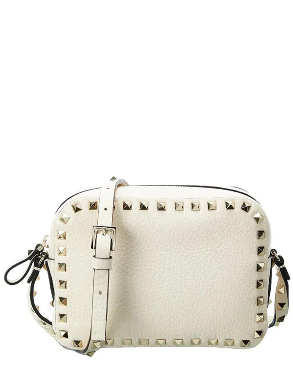 Valentino Rockstud Grainy Leather Camera Bag In White Product Image