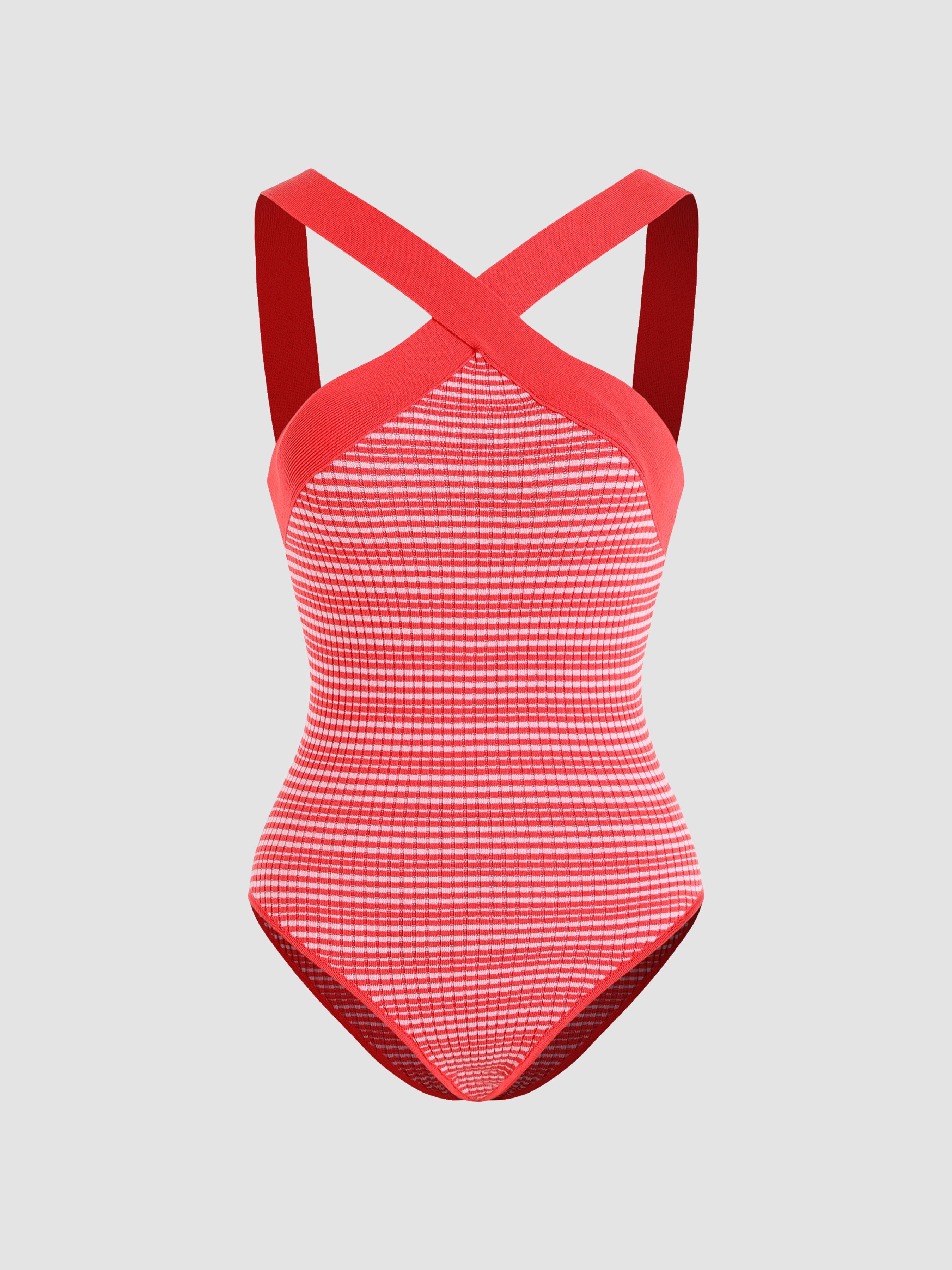 Criss Cross Striped Rib Knit Bodysuit  Product Image